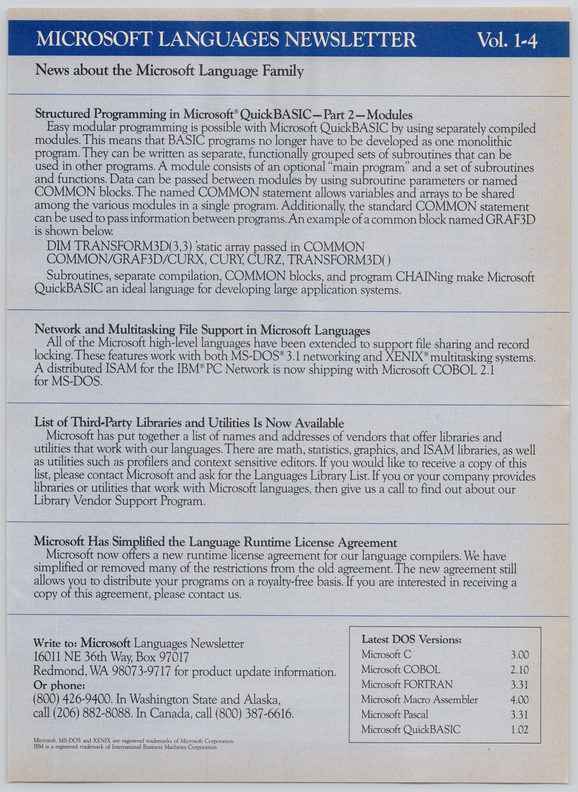 Microsoft Languages QuickBASIC COBOL FORTRAN 1986 Vintage Print Ad