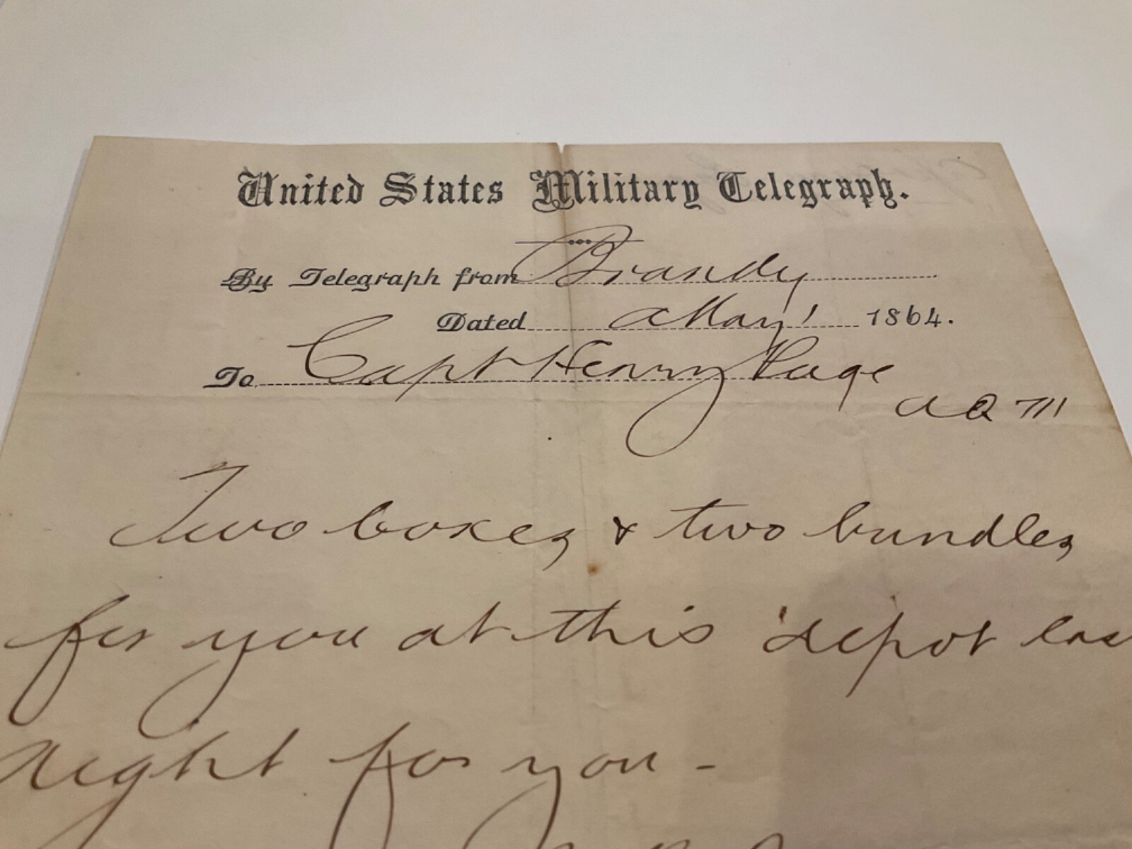 CIVIL WAR US MILITARY TELEGRAM BRANDY STATION VA TELEGRAM 1864 SEE BIO #89