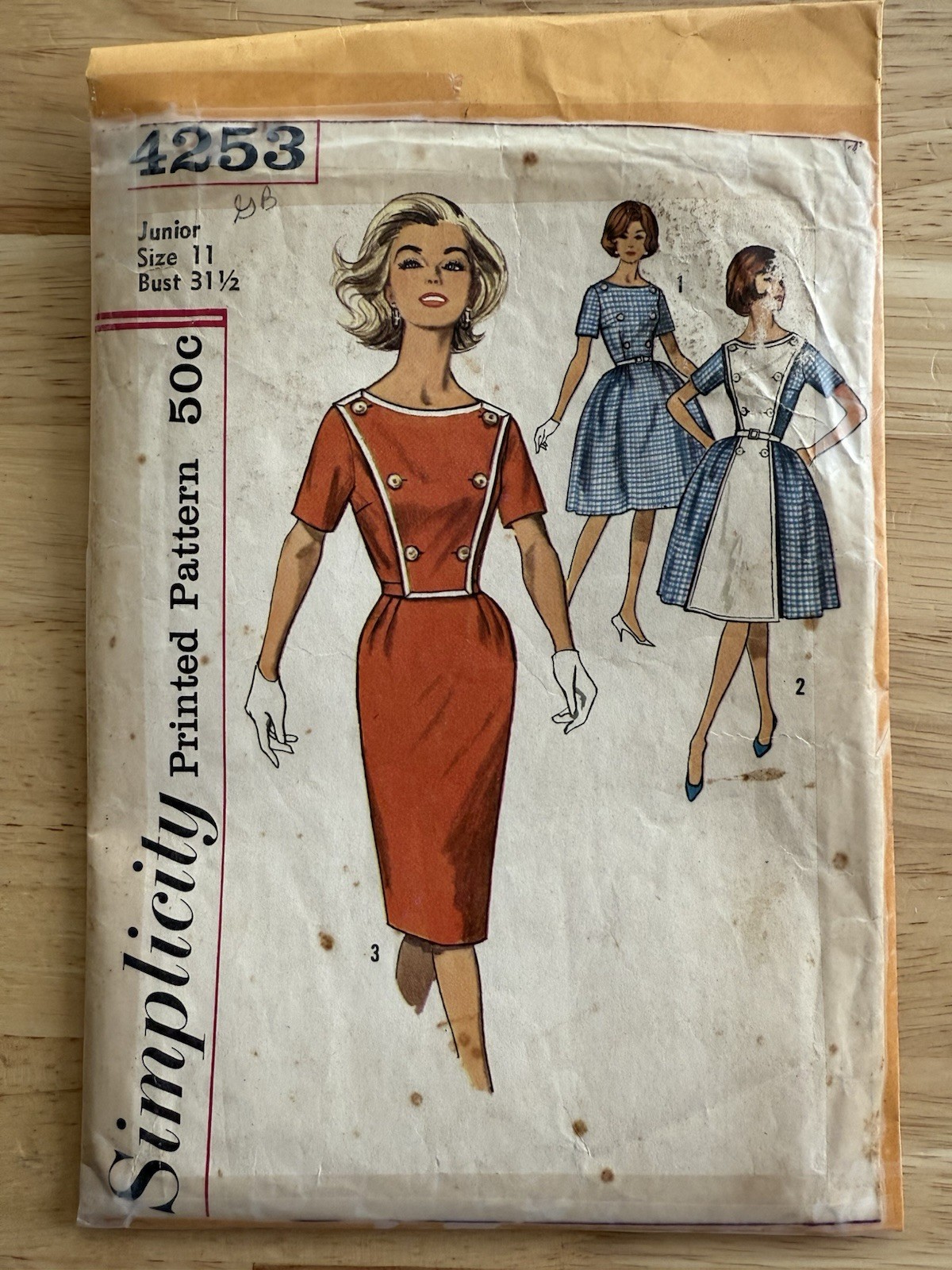 Simplicity Pattern 4253 Junior Dress w Removable Plastron Size 11 Bust 31.5” Cut