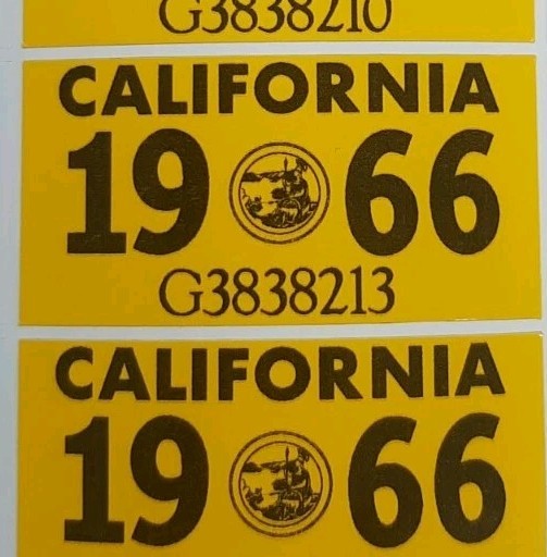 1966 California License Plate Registration Sticker, YOM, CA DMV $12.00 each