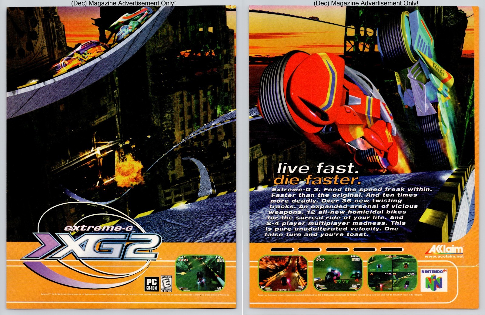 Extreme G 2 Futuristic Velocity Racing Nintendo 64 1998 2Page Advertisement
