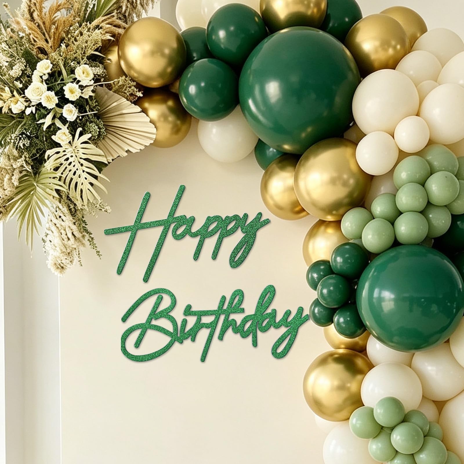 Happy Birthday Sign for Backdrop, Glitter Green Felt