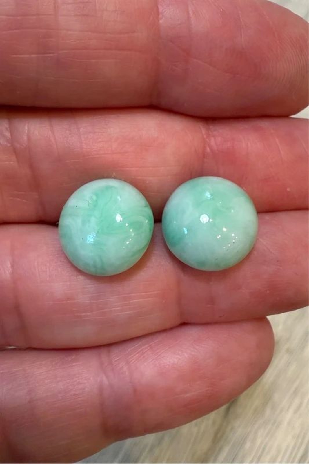 Vintage Jade Stone Button Cabochons Beautiful MCM Natural Earrings