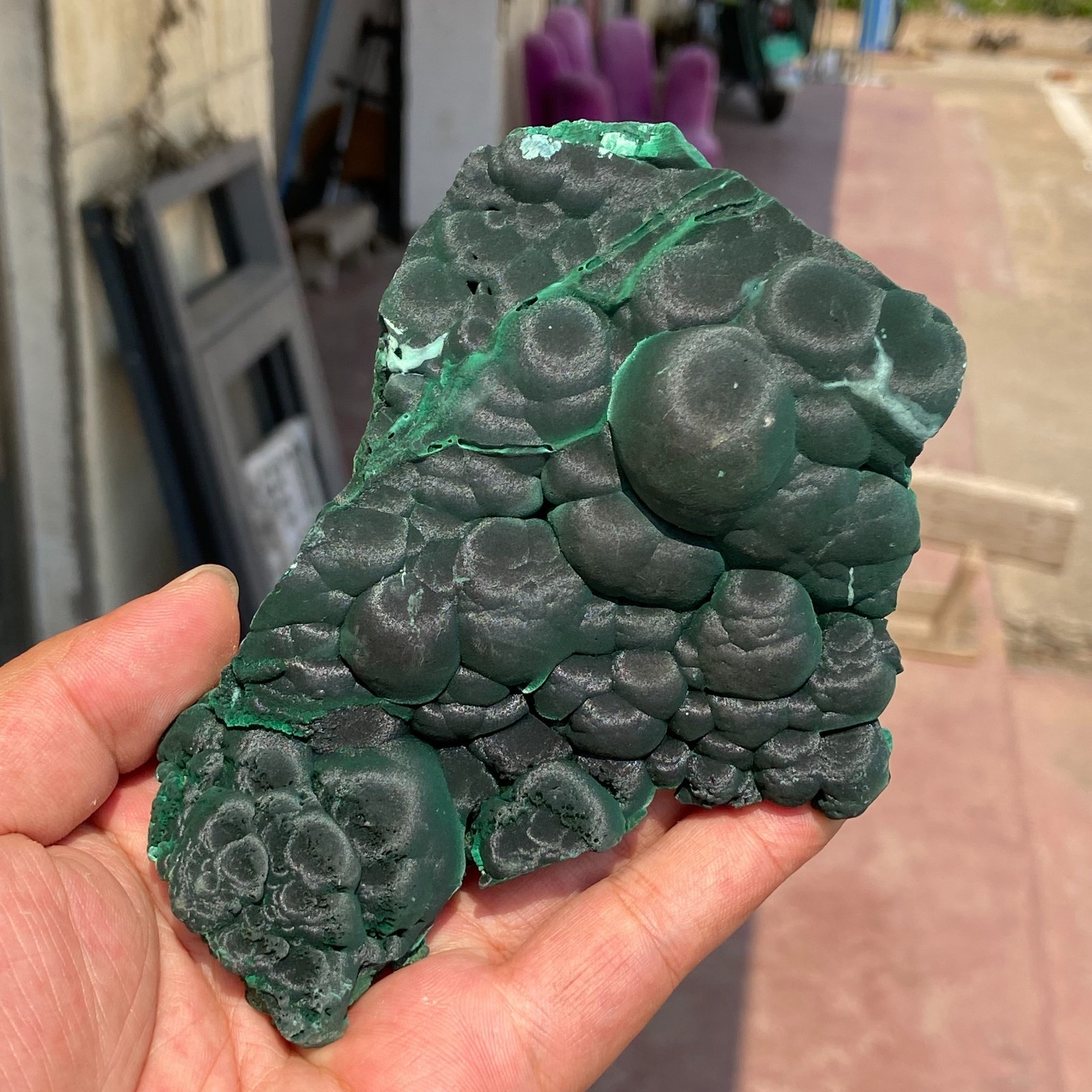 373g Rare Top Natural Velvet Malachite Coarse Cat\'s Eye Cluster Mineral Specimen