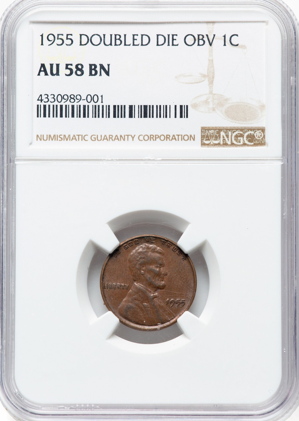 Lincoln Wheat 1 Cent 1955 . Double Die Obverse Attractive Key Date