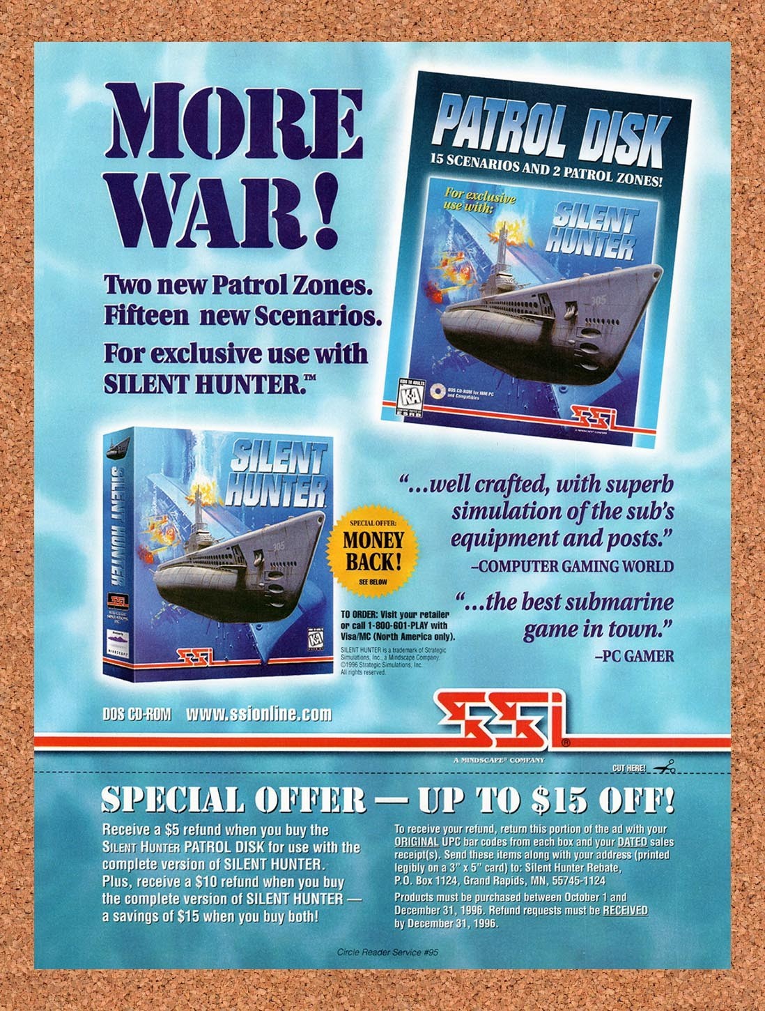 1996 Silent Hunter Patrol Disk PC Original Advertisement / Retro Promo v1