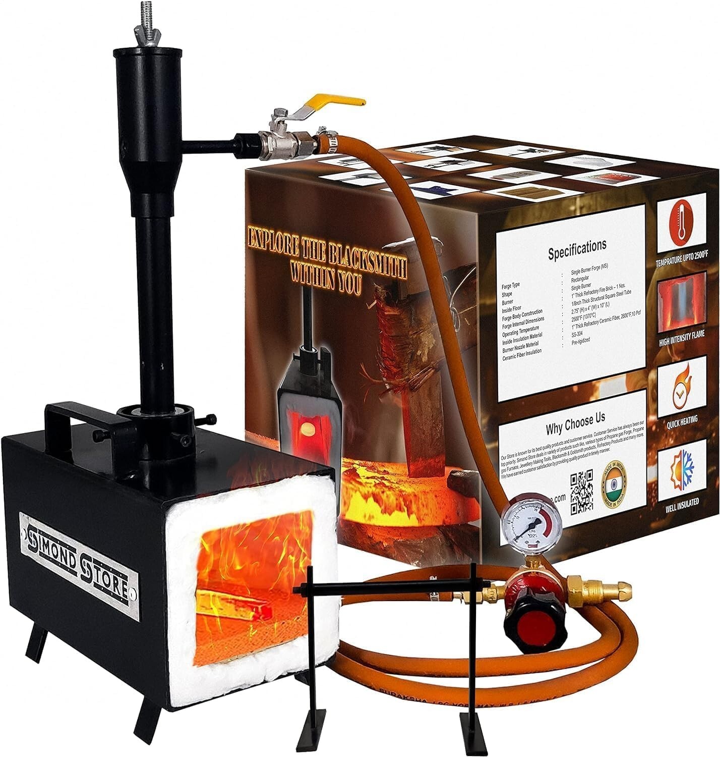 Propane Forge Single Burner Kit - Portable Metal Forge Kit - 2600F