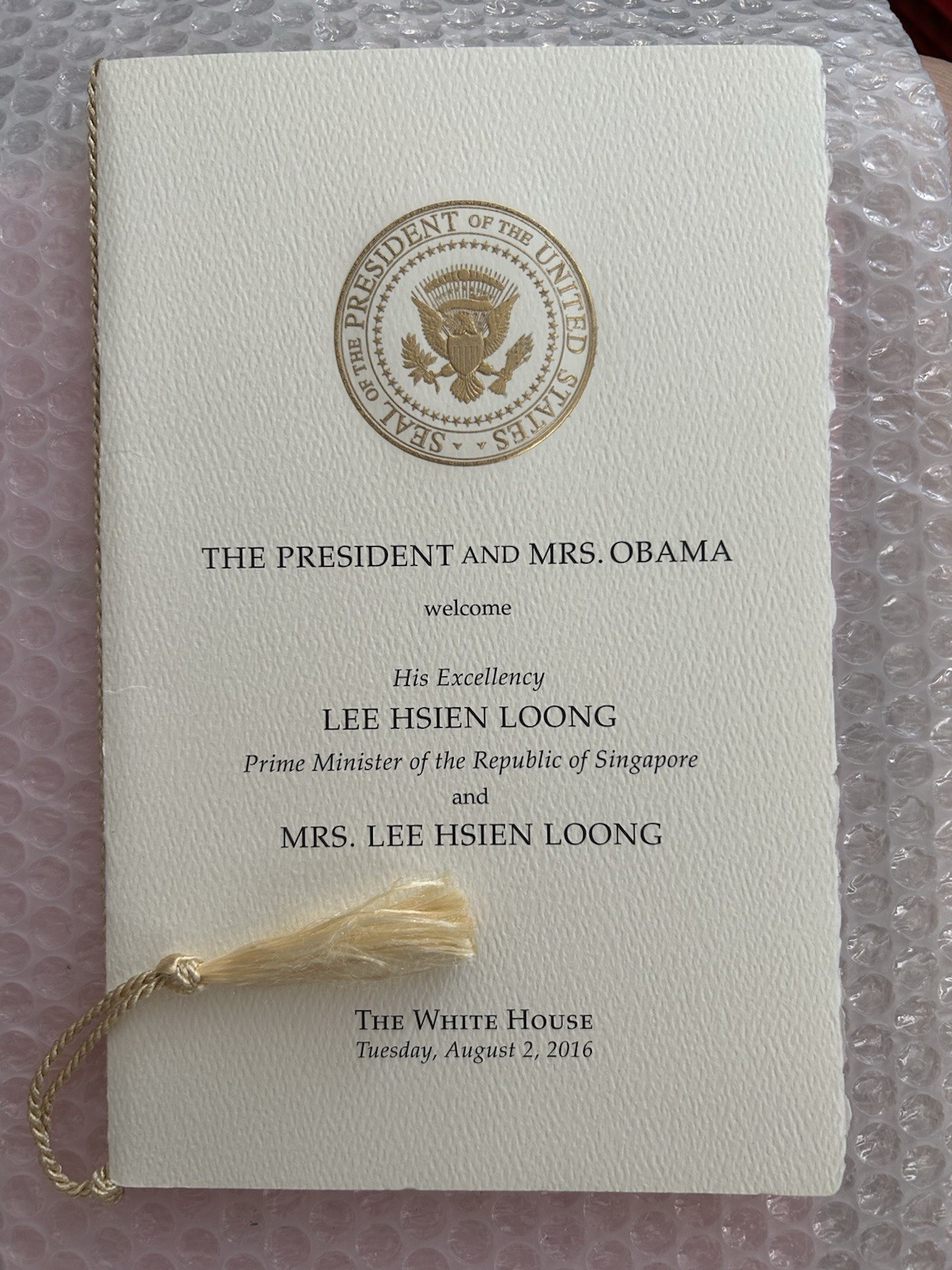 OBAMA WHITE HOUSE SINGAPORE LEE HSIEN LOONG STATE VISIT 2016 PROGRAM DEMOCRAT