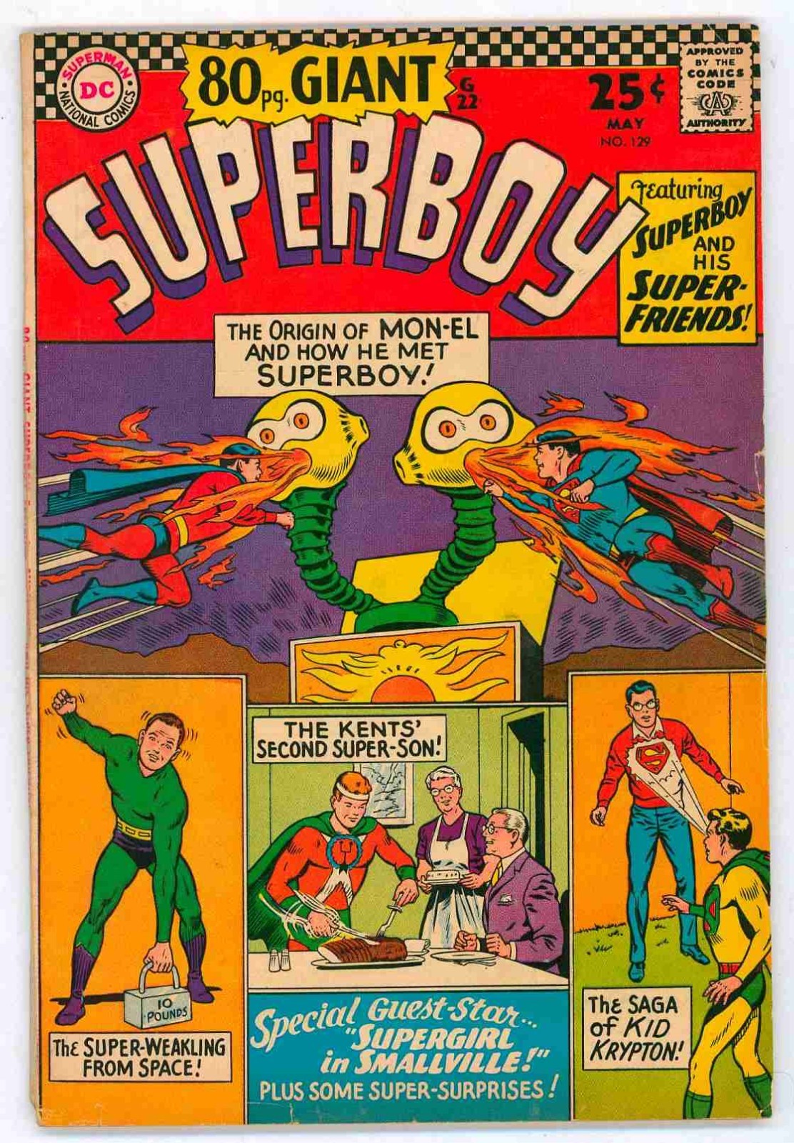 SUPERBOY #129 VG+4.5 LEGION OF SUPER HEROES, 80PG GIANT Comic 1966 Comics