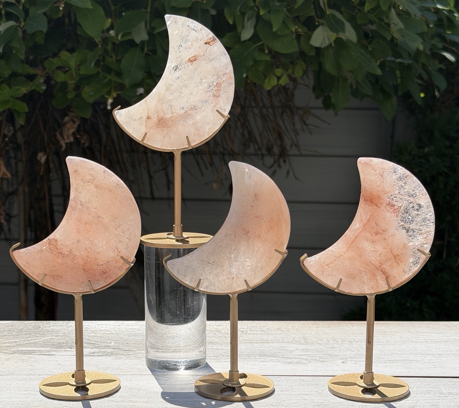Wholesale 4 Pcs Natural Pink Hematoid Fire Quartz Moon W/  stand Healing