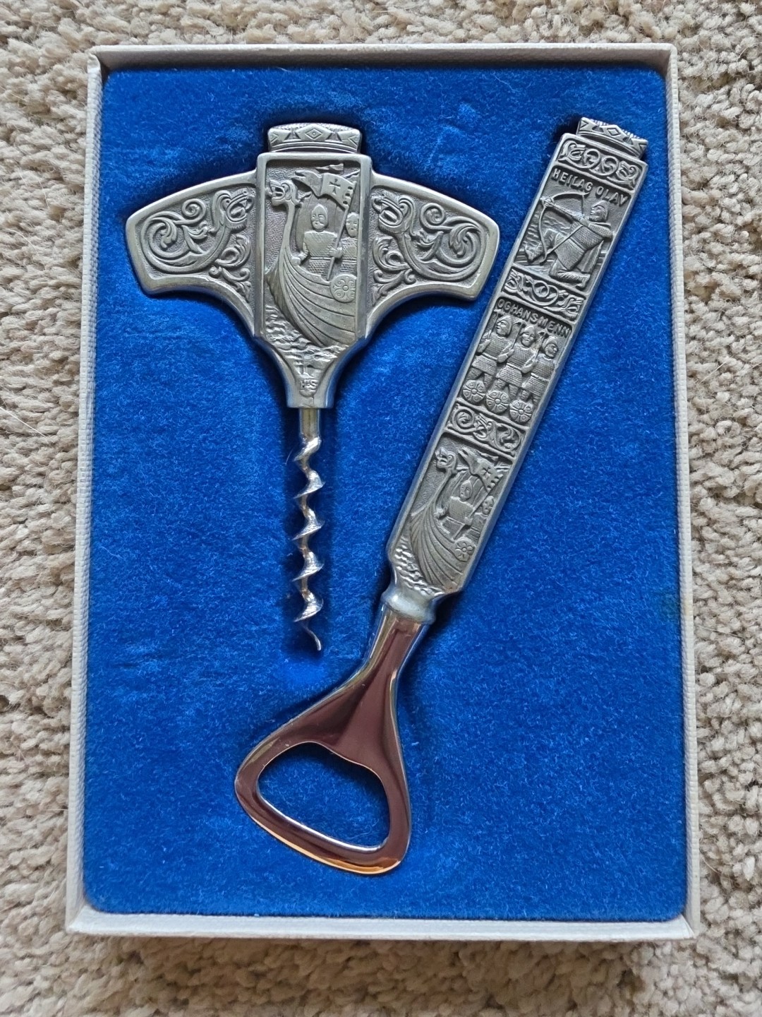 Vintage Konge Tinn Viking Bar Set Norway H-S Stamp Pewter Pristine png