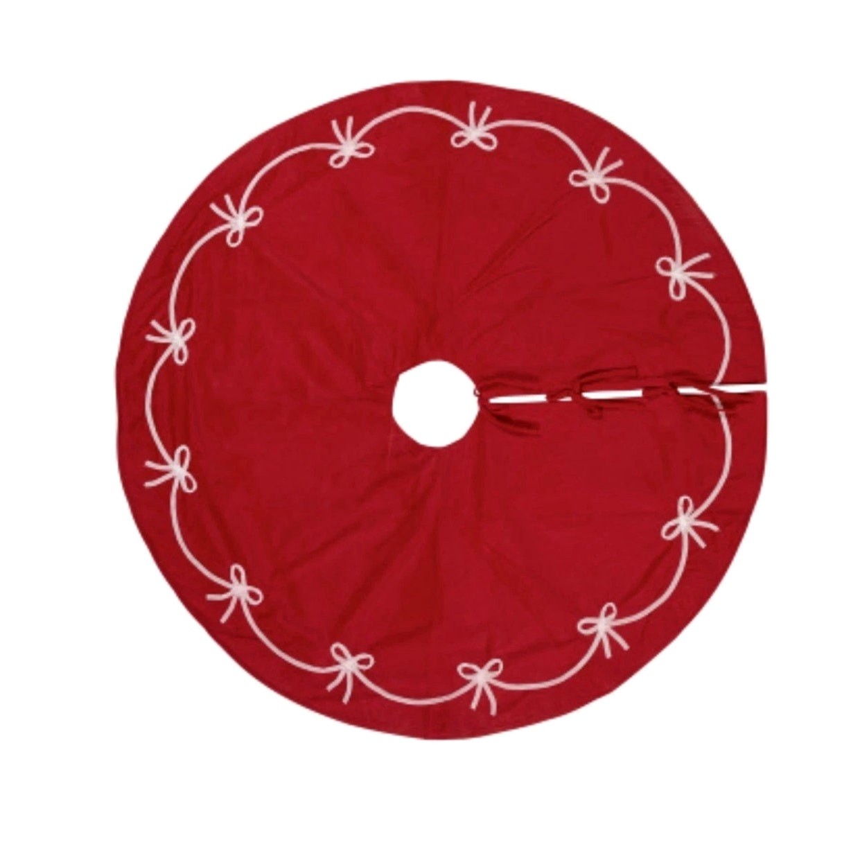 Laura Ashley Christmas Tree Skirt 48in Red Velvet White Bows Holiday Glam NEW