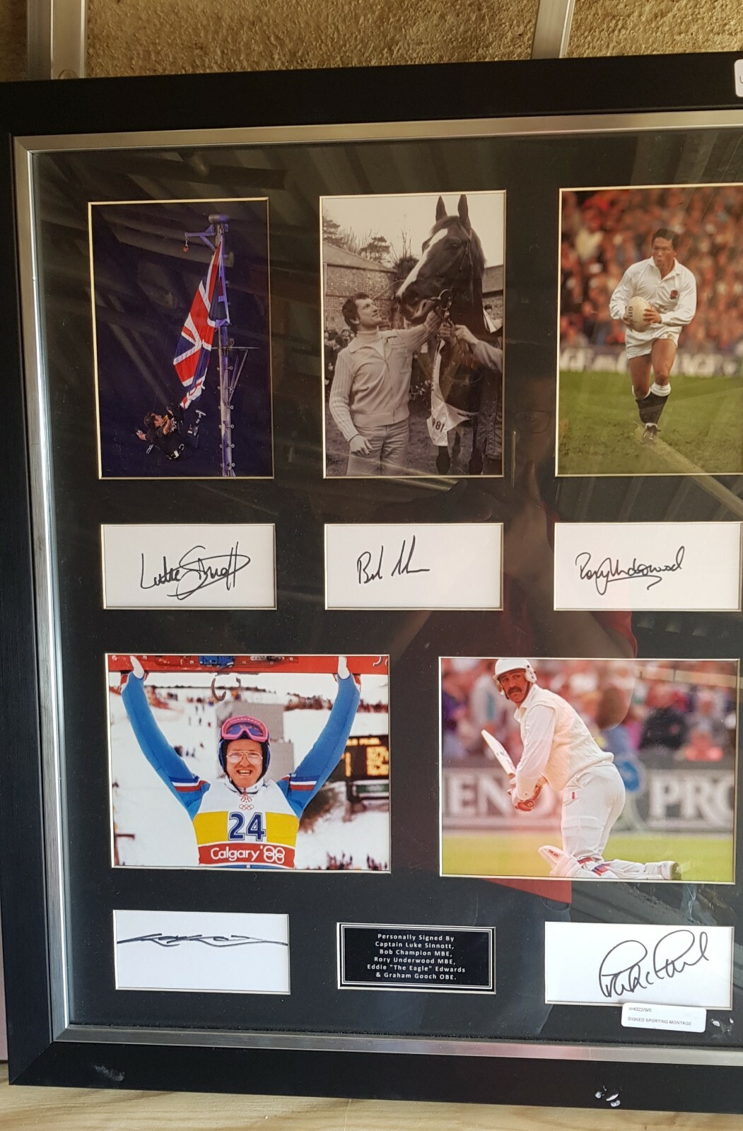 Framed  Signed Print famous Sports Personal Bob Champion MBE Rory Underwood MBE