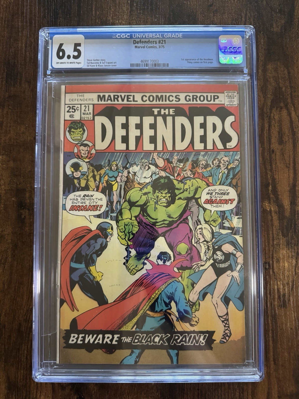 The Defenders #21 CGC 6.5 White Pages Marvel Comics 3/1975 Beware The Black Rain