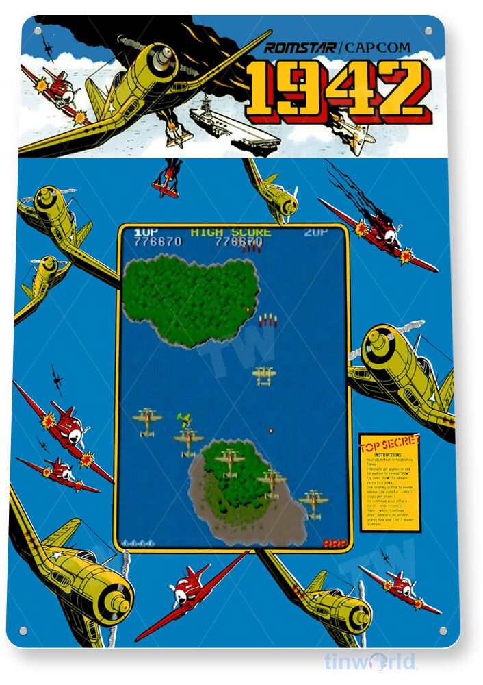 TIN SIGN 1942 Arcade, 80\'s, Retro, Console, Marquee, Game Room Decor, B063