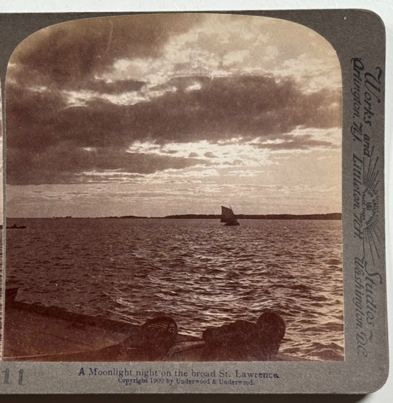 A Moonlight Night on the Broad St. Lawrence Historic Vintage Stereoview Card