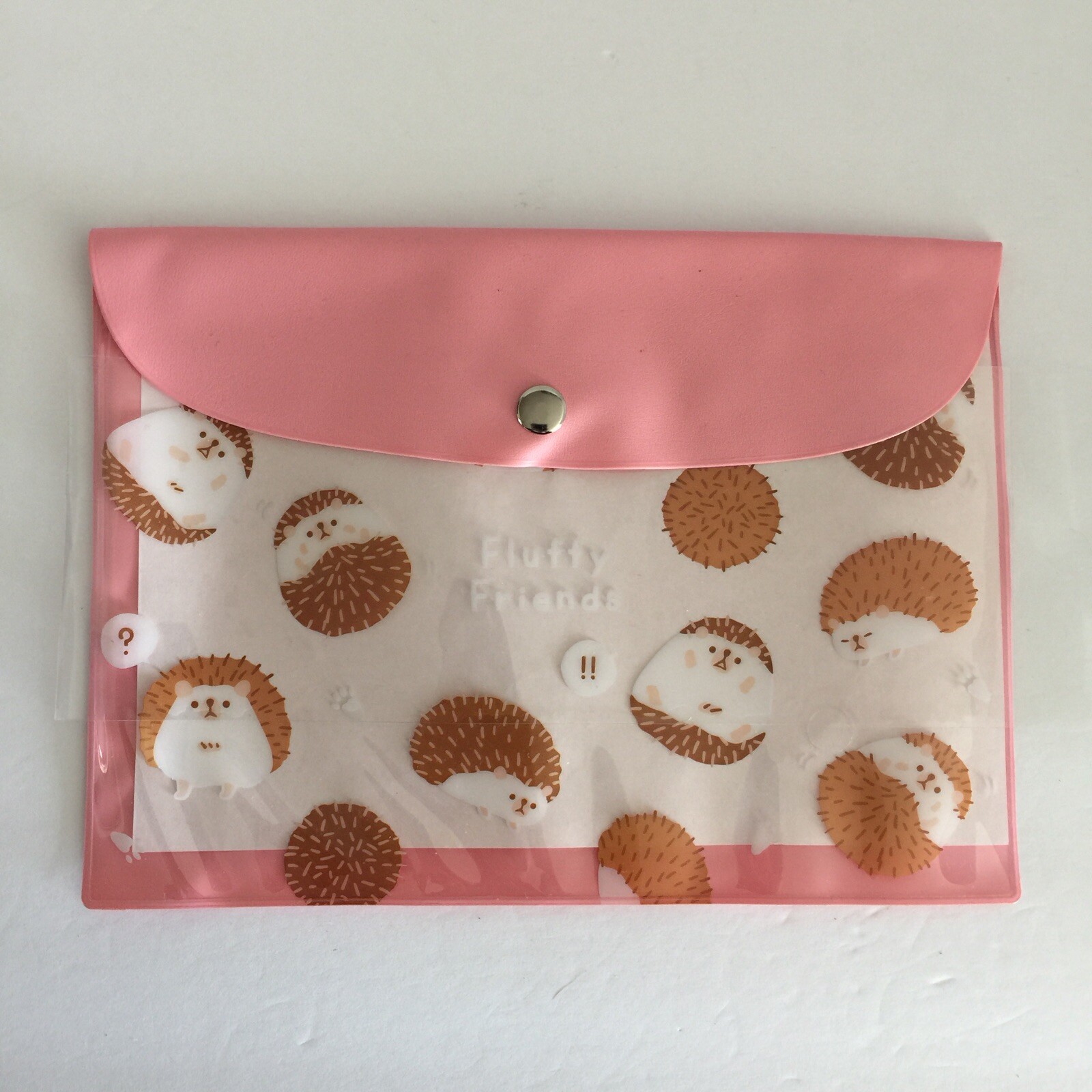 Daiso Japan - Fluffy Friends Hedgehog Pink Snap Close Storage Pouch 8.5