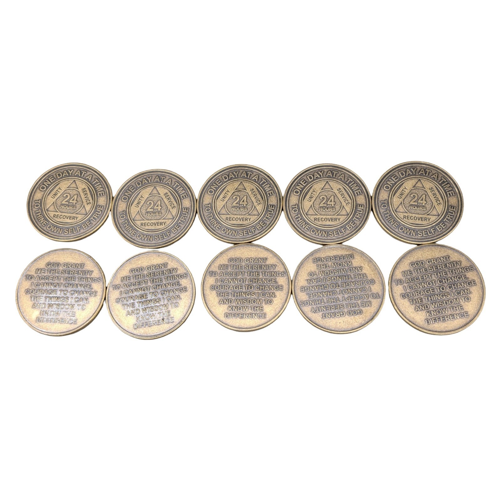 Lot of 10x AA 24 Hour Recovery Coins Alcoholics Anonymous Serenity Prayer Bronze
