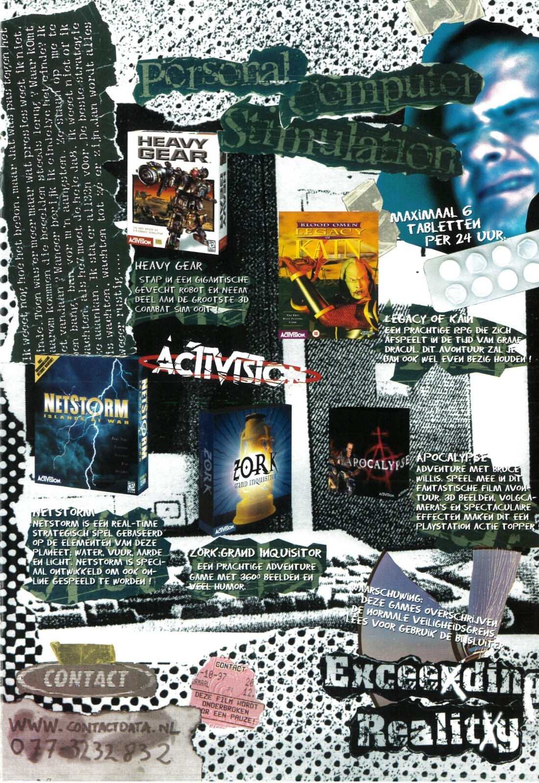 1998 Activision Promo Poster A4 Heavy Gear Legacy of Kain NetStorm Zork Apocalyp