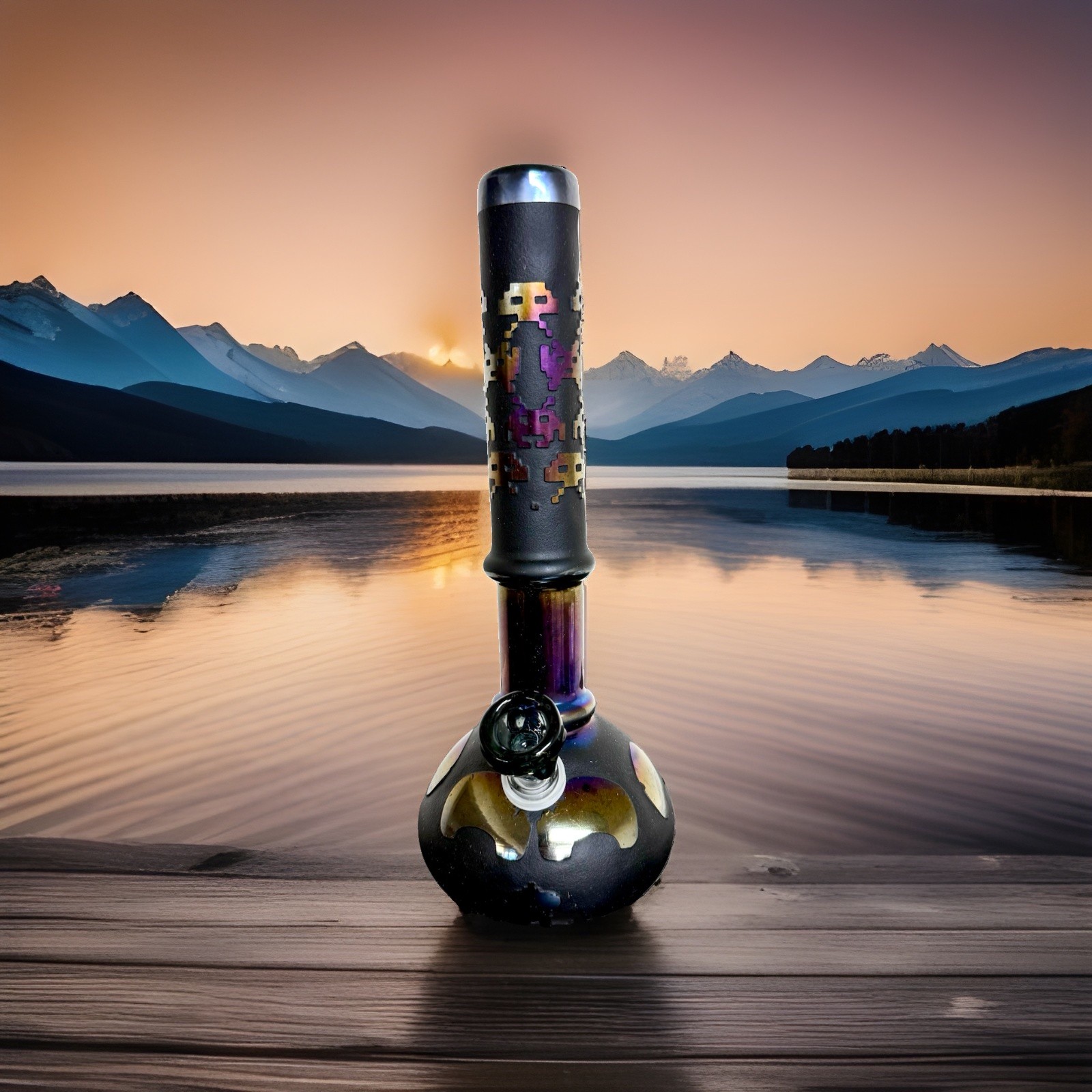 12” Frosted edged Retro Space Invaders Pipe