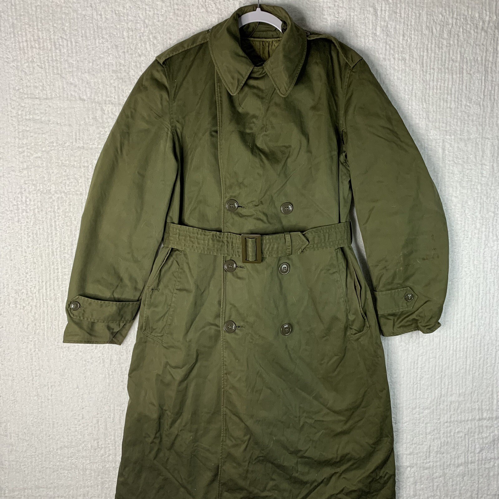 Vtg Military Trench Coat  OG 107 Mans Small Regular Wind Resistant Sateen