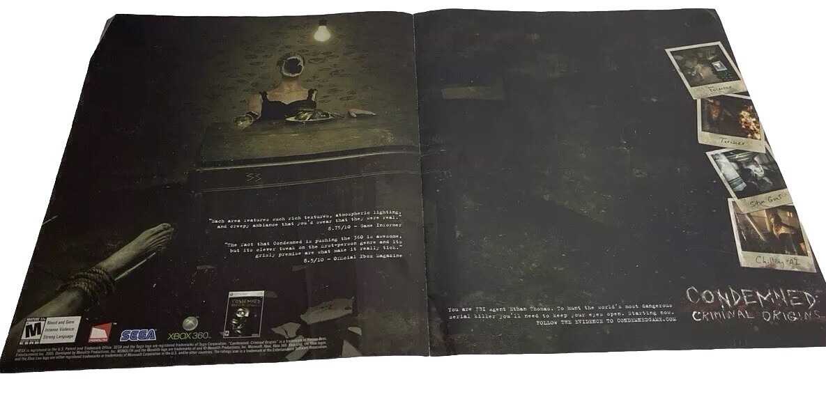 Condemned criminal Origins 2 page video game print ad wall art ephemera