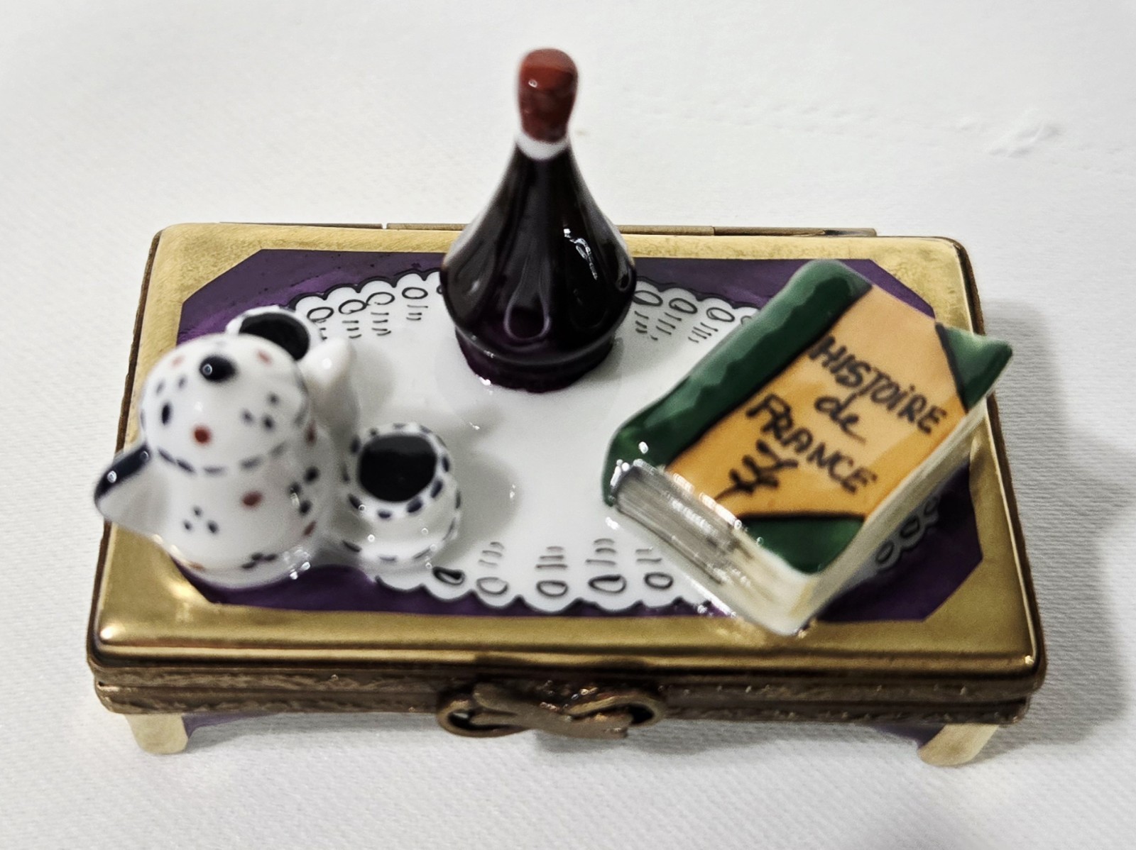 RARE MINT Rochard Limoges Trinket Box BIENVENUE COFFEE TABLE RETIRED NEW