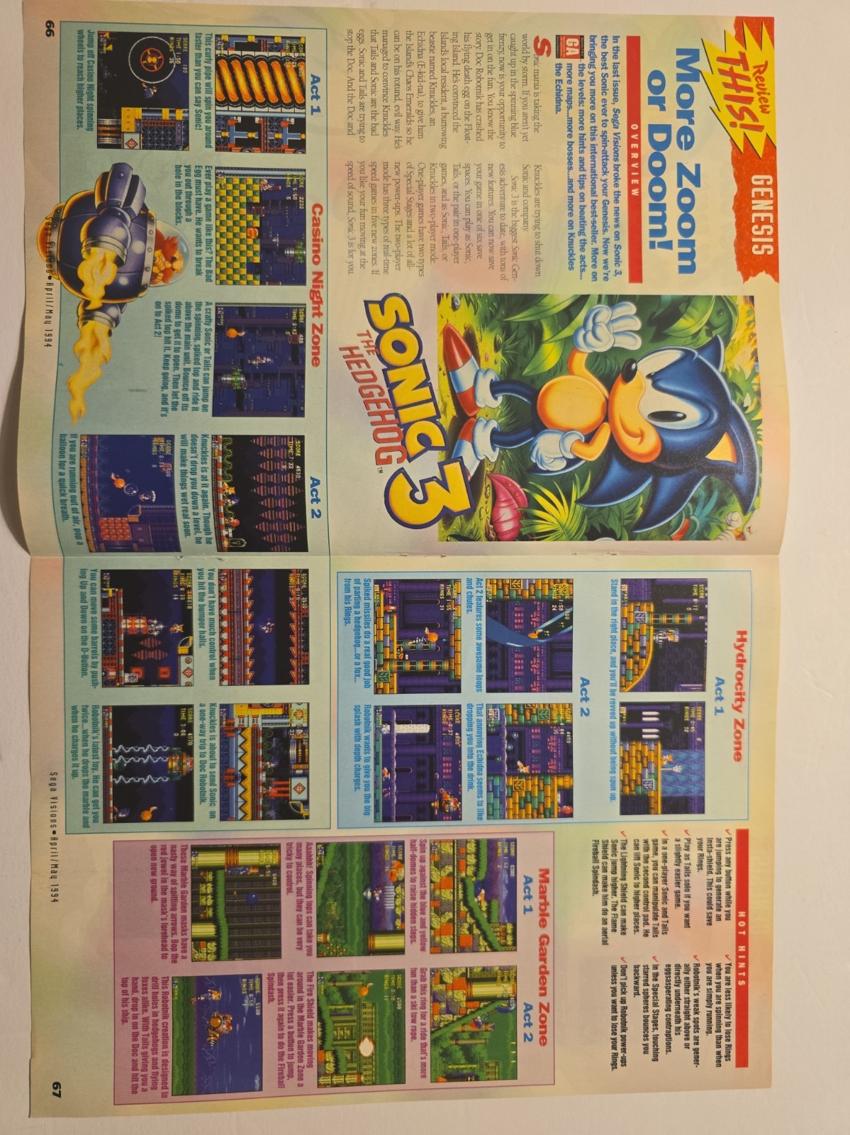 ​Rare Vintage 1994 Sonic The Hedgehog 3 Magazine Lot Strategy Maps & Promo Ads