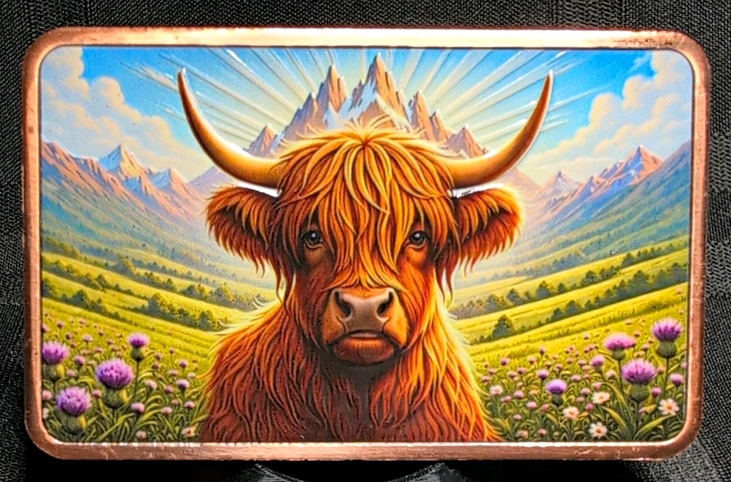 Highland Cow Design 5 oz .999 Fine Copper Bar Limited Mintage 5000 In Capsule