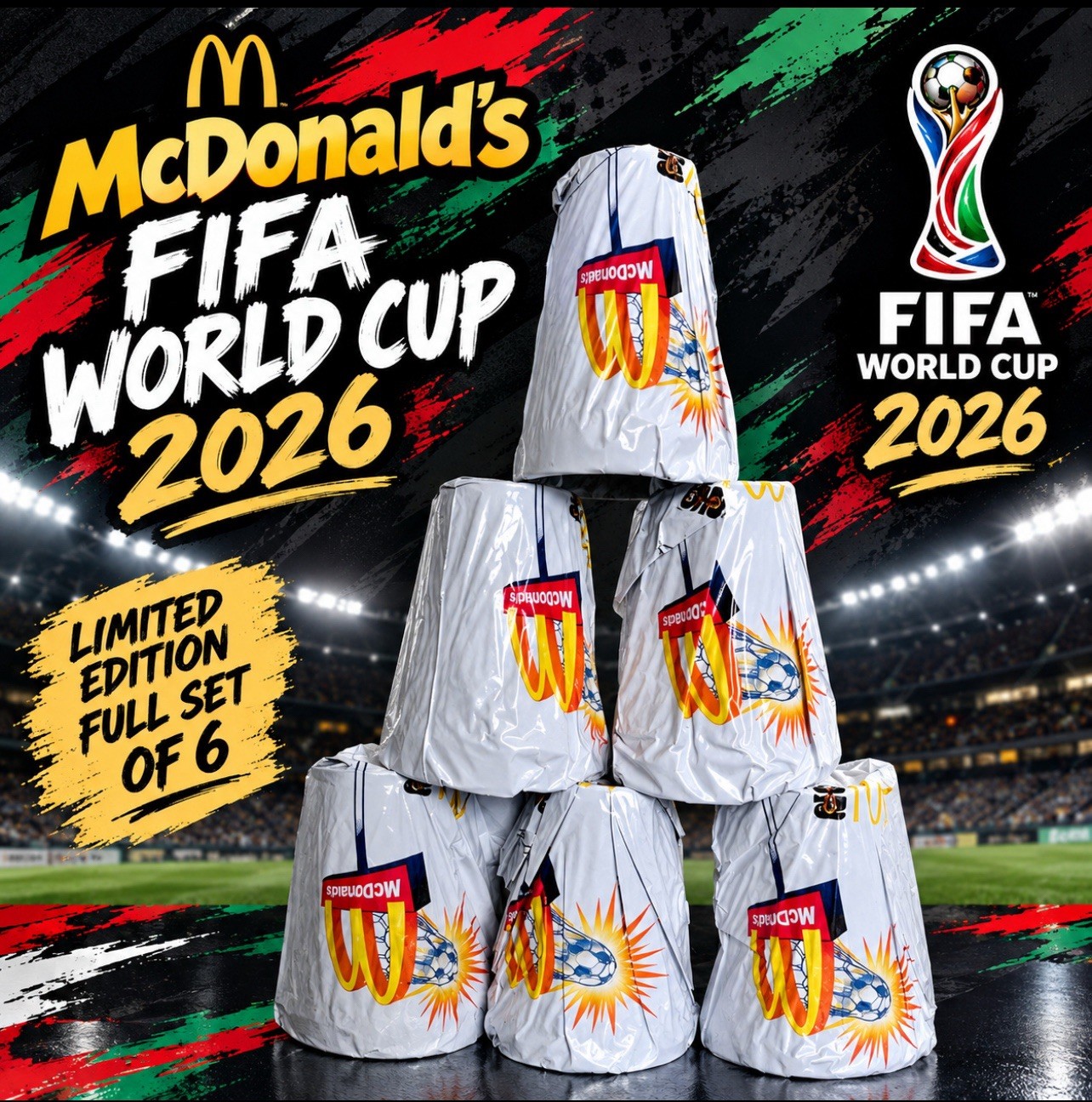 McDonald\'s Full Set of 6 Cups NEW FIFA World Cup 2026 Sealed - Full set