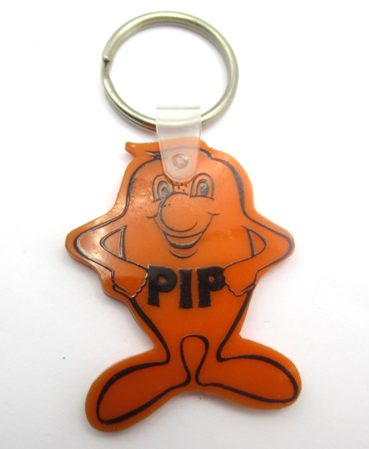 PIP Printing Mascot Orange Plastic Cartoon Figure Key Chain Key Ring 80s NOS