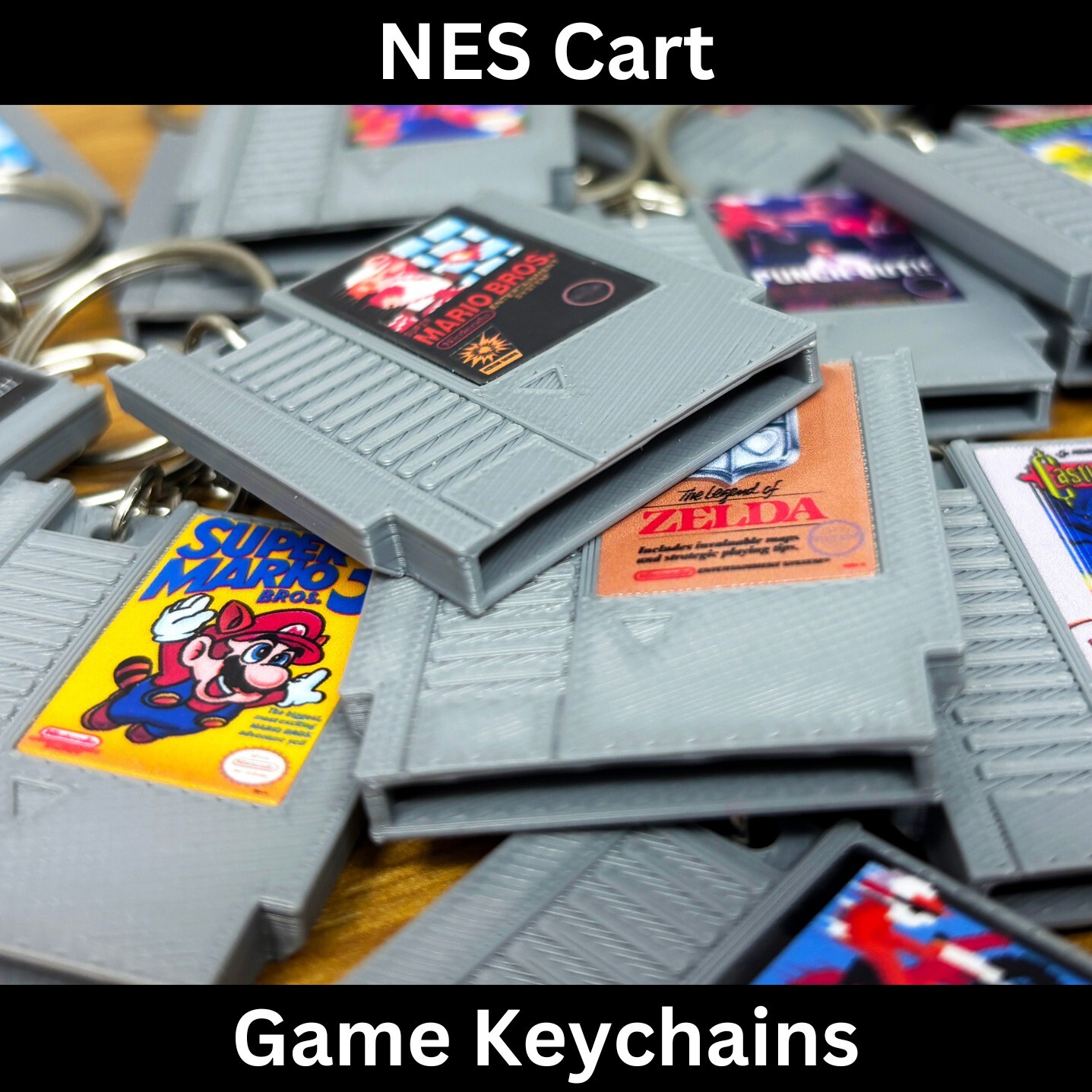 Mini NES Game Cart Keychains, Miniature Nintendo Cover Art, Retro Gamer Gift
