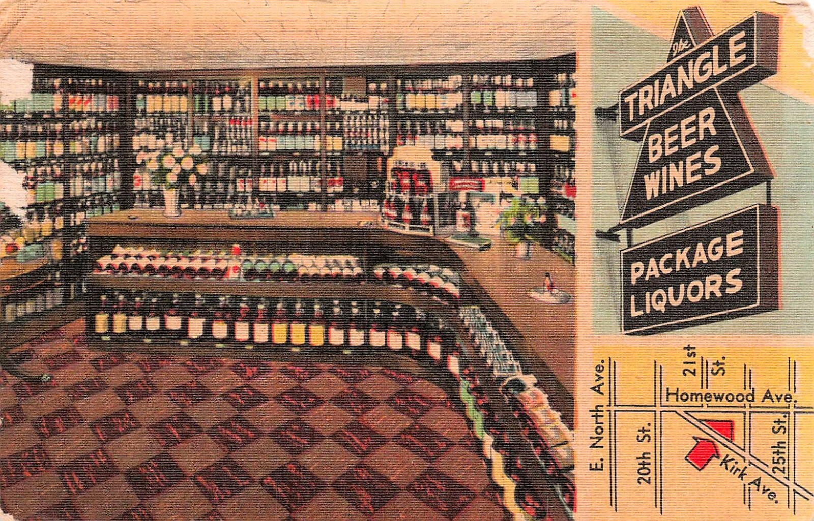 Baltimore MD Maryland Triangle Package Liquor Store Interior Vtg Postcard G11