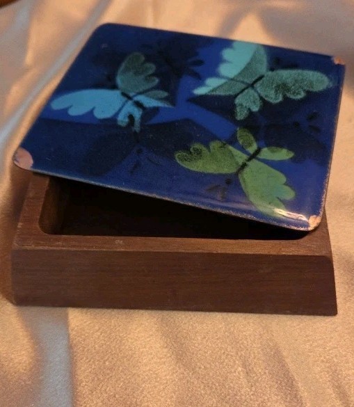 MCM Ernest Sohn Butterfly Enamel Top Trinket Box Vintage 