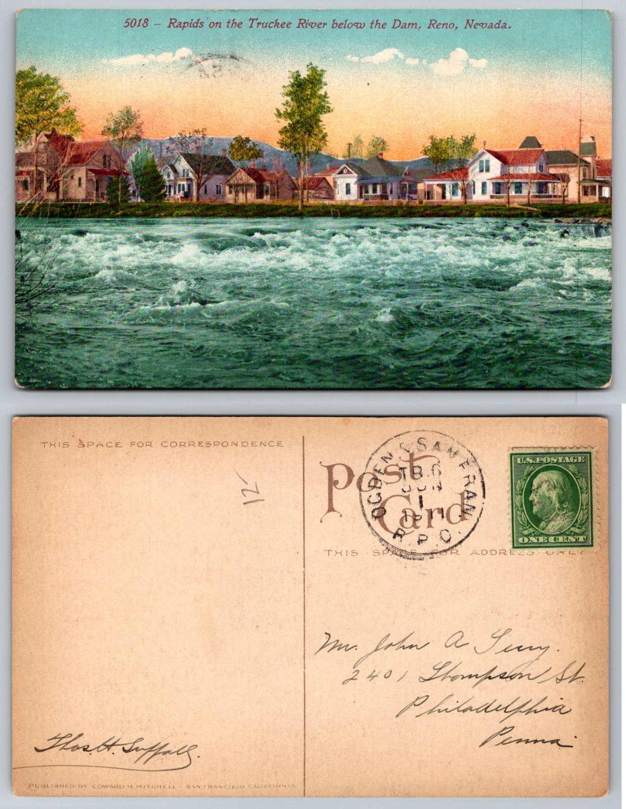 Standard Truckee River Rapids Reno Nevada Postcard