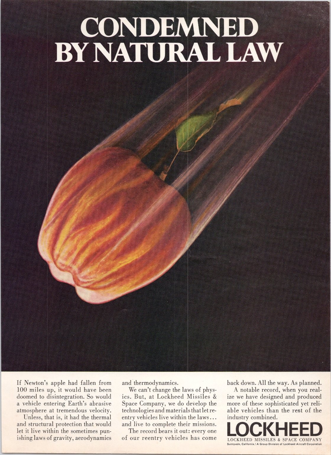 Lockheed Vintage Print Ad Apple Reentry Space Age Science Missile 1968 Red