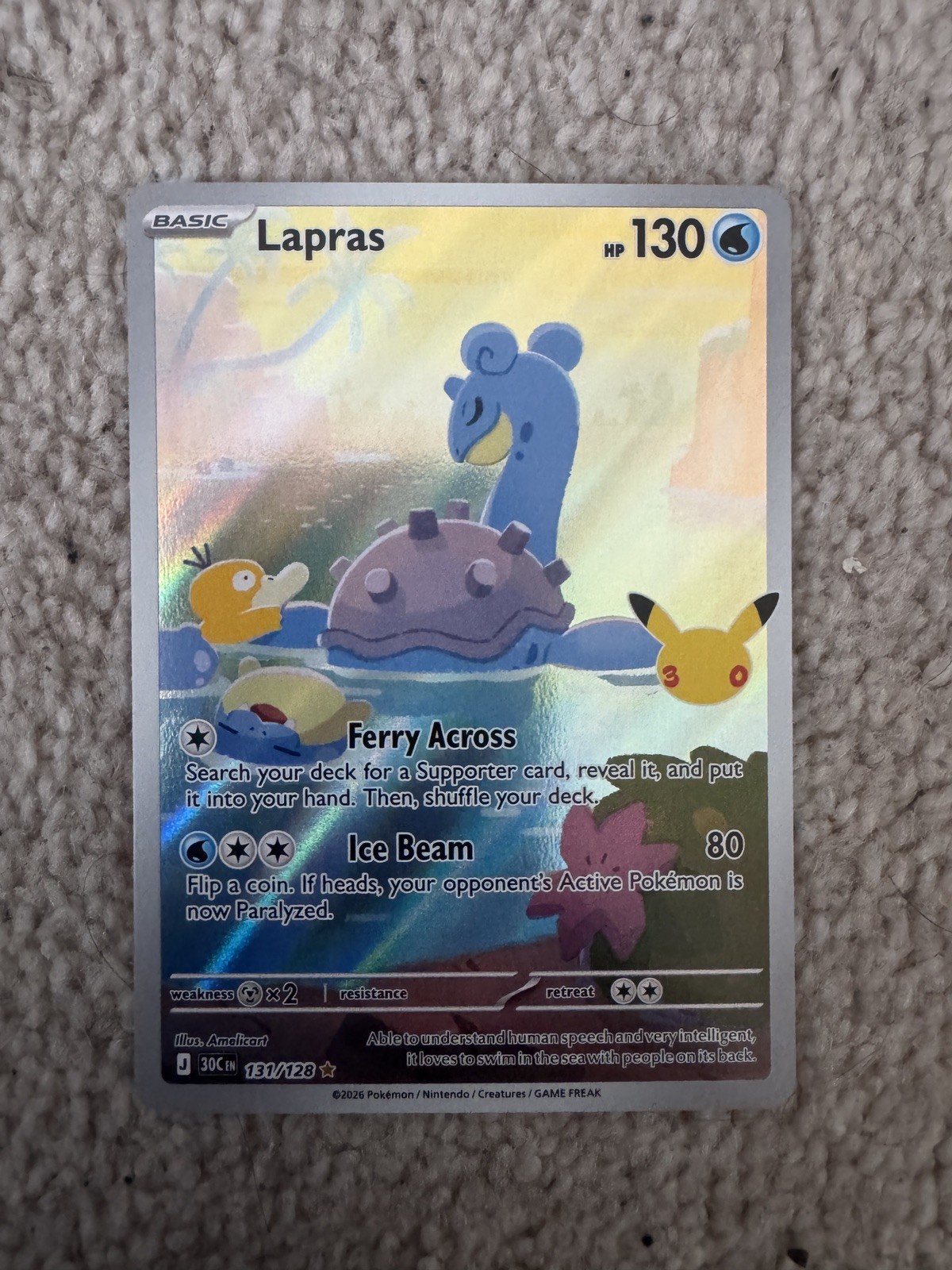Pokemon TCG Lapras 131/128 30th anniversary