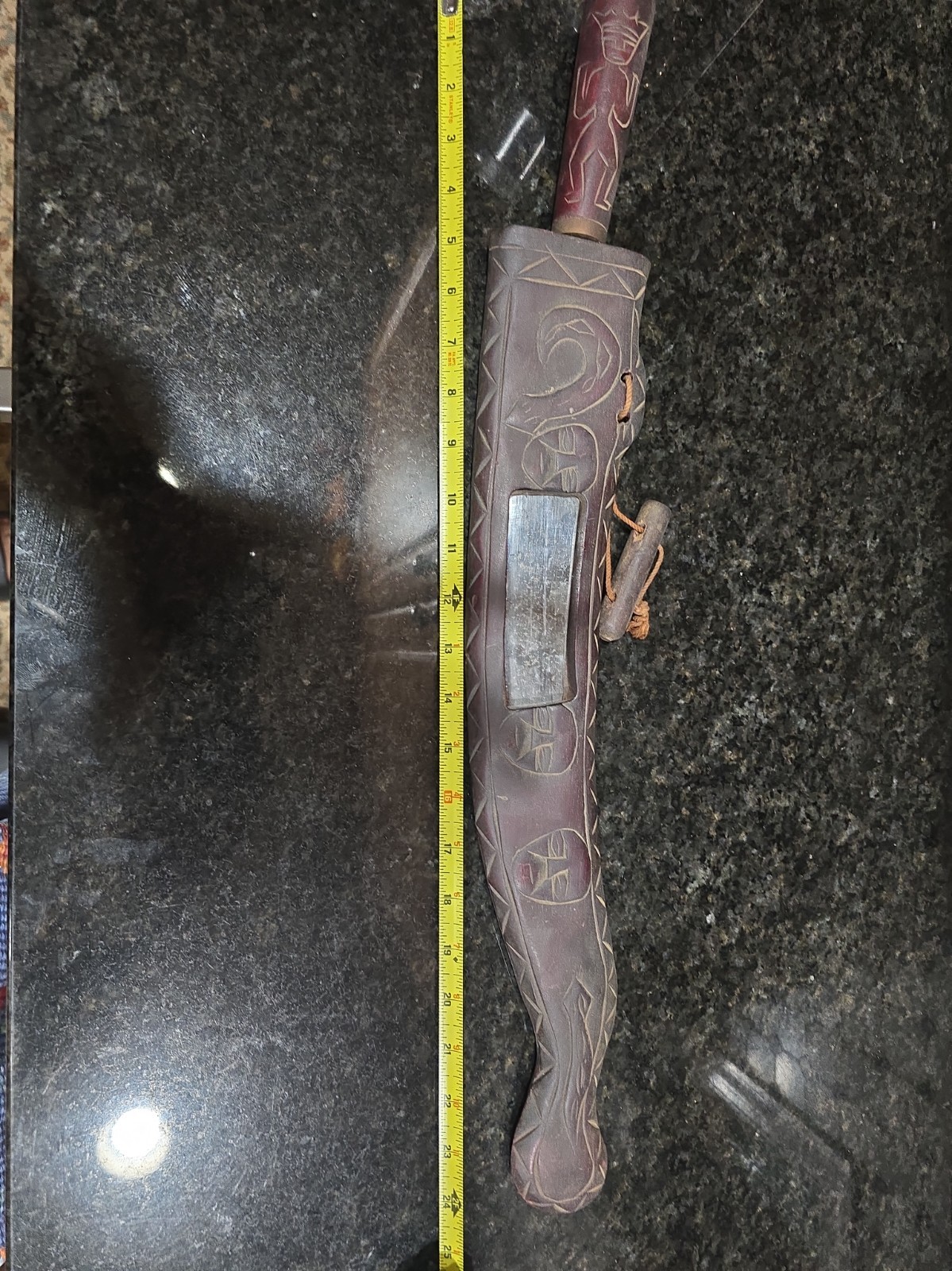 Vtg Taiwan Paiwan Knife Or Sword With Figural Relief Carvings 