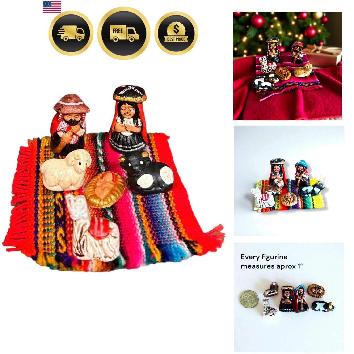 Tiny Peruvian Nativity Scene 6 pcs Set 1\
