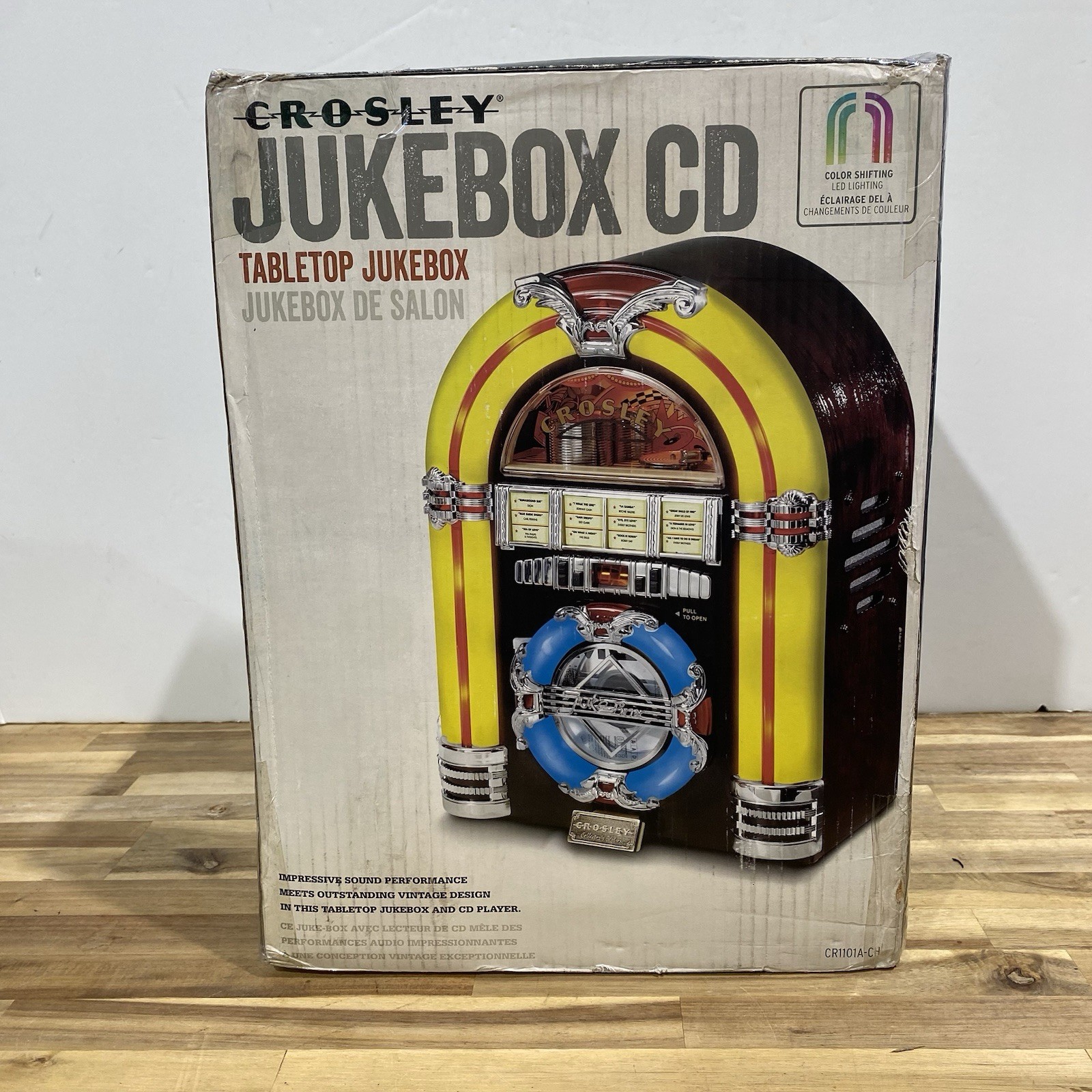 CROSLEY Tabletop Jukebox CD Player Radio Color Changing LED Lights CR11 01A-CH
