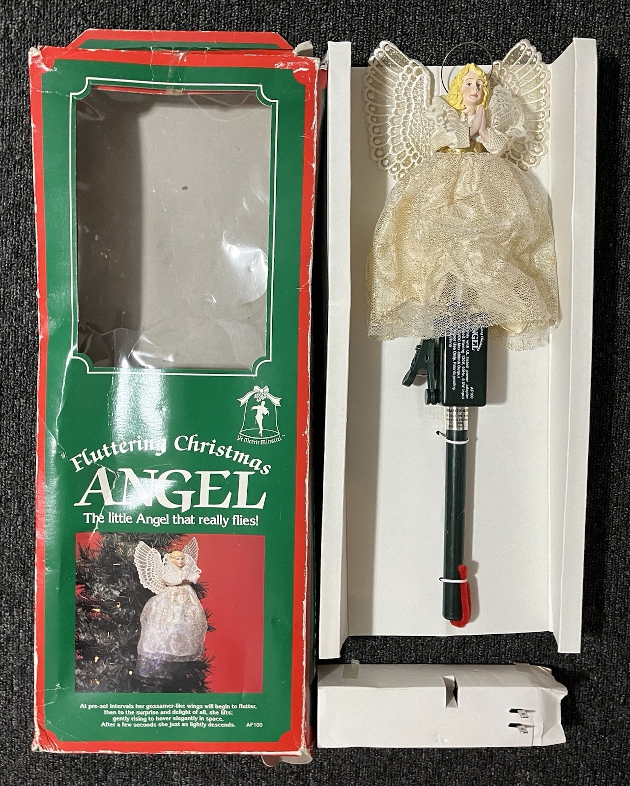 Vtg 1991 Ye Merrie Minstrel Fluttering Christmas Angel Animated New in Box WORKS
