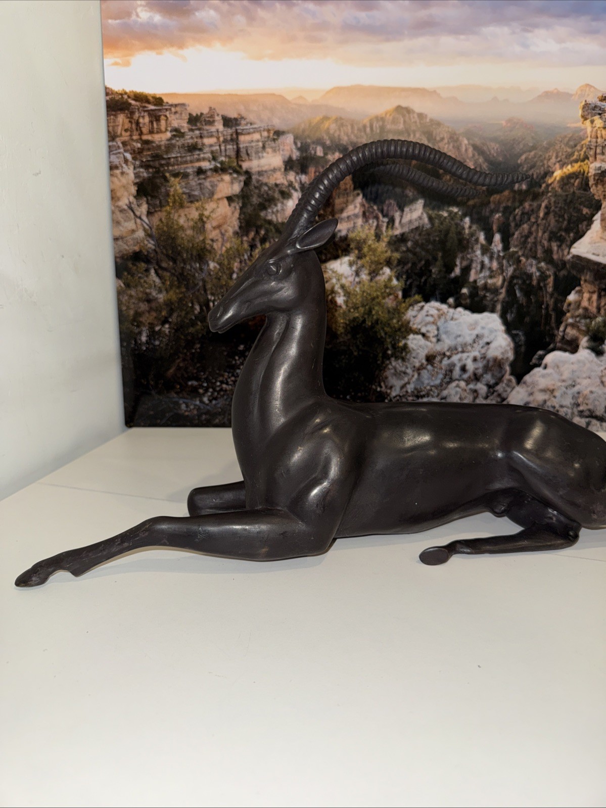 Rare Art Deco Style Reclining Gazelle Antelope Sculpture After Pierre Le Faguays