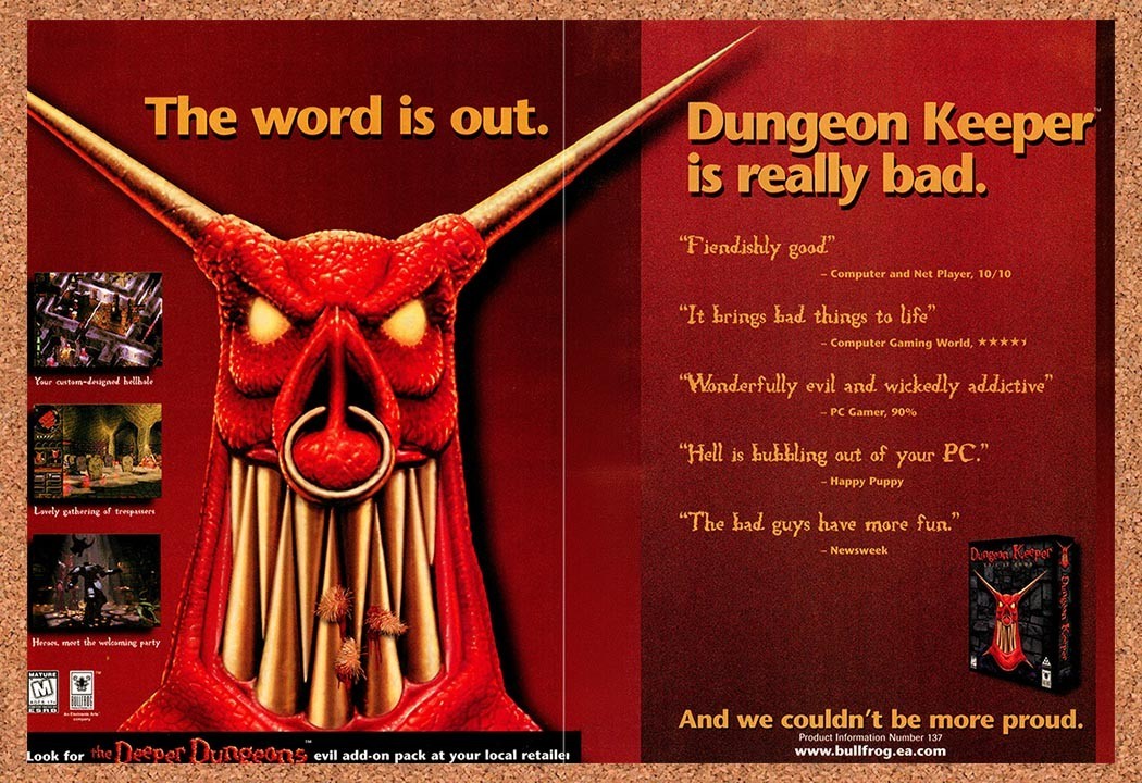 1997 Dungeon Keeper PC Original Advertisement / Retro Promo v3