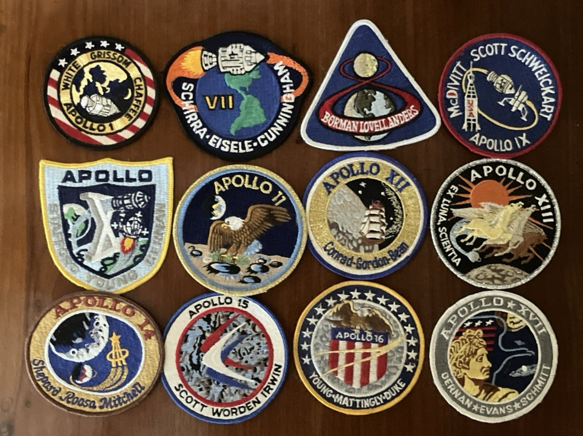 Complete Set - All 12 Crewed Apollo Missions Vintage NASA Embroidered Patches