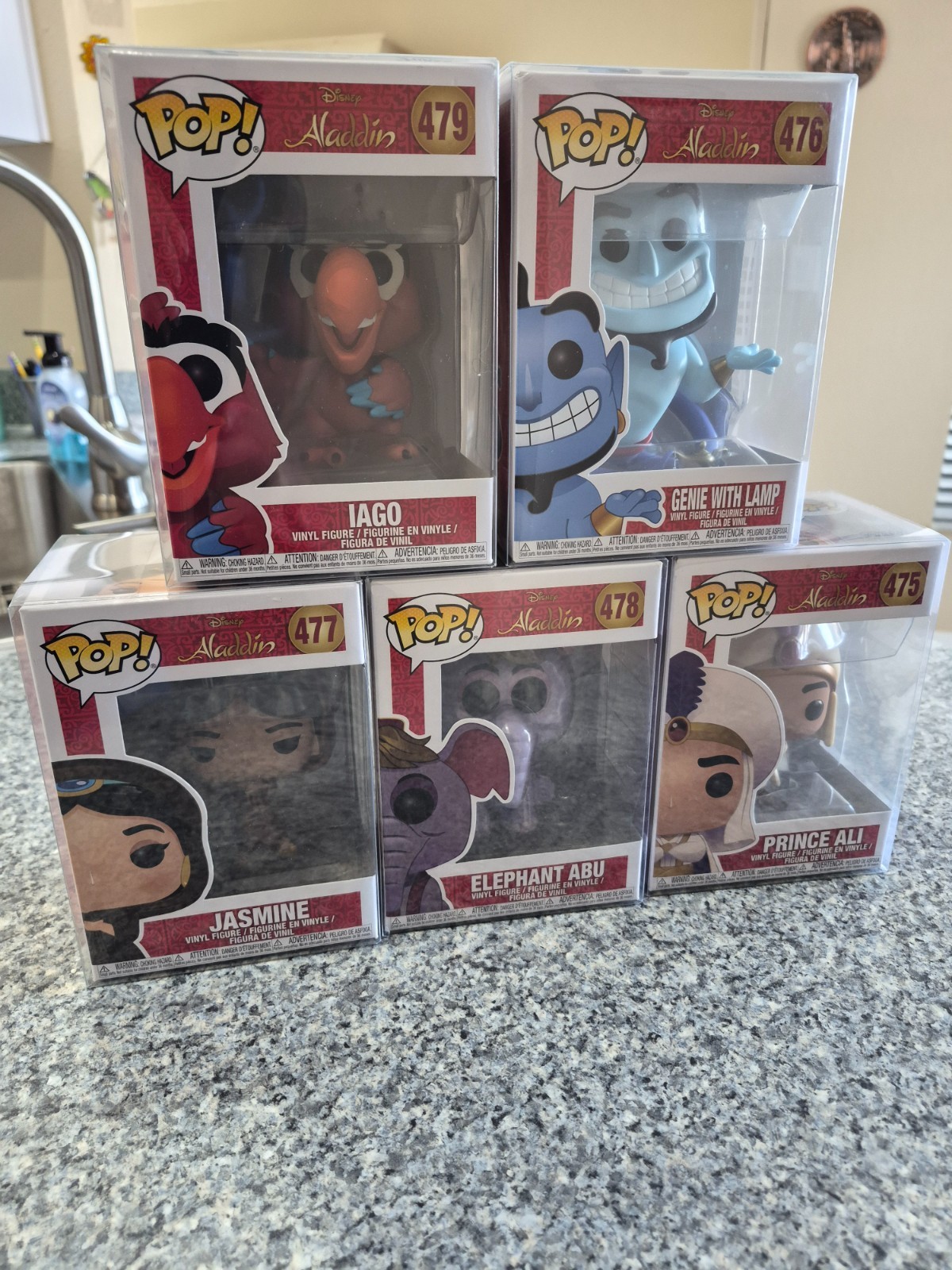 Funko Pop Aladdin Complete Set 5 PCs.  ( all in Protectors )