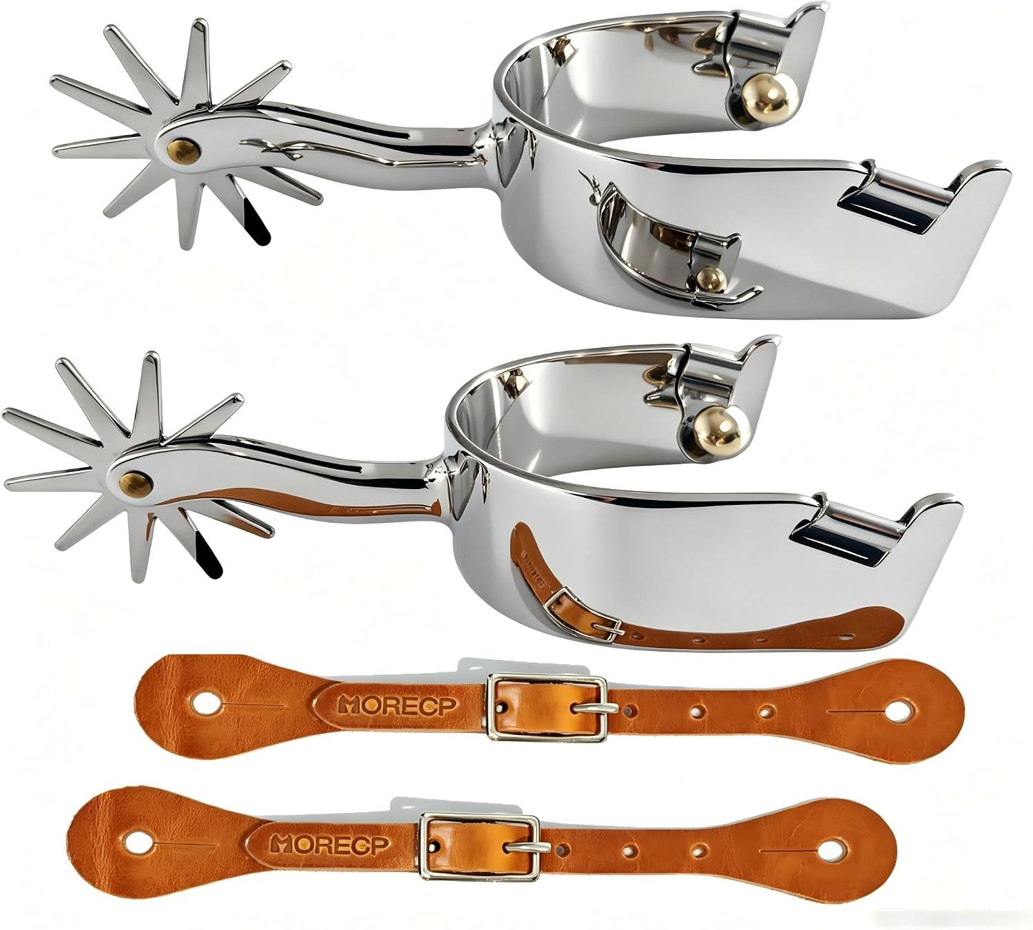 Western Cowboy Spurs, German Silver Horse Boot Spurs with 6-Hole Leather Spur St