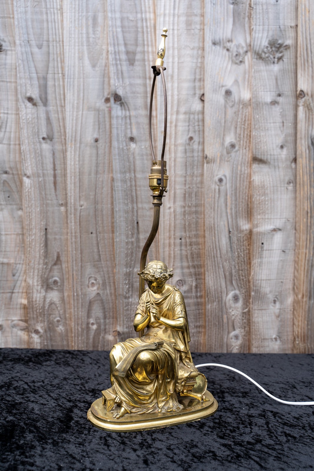 Antique French Moreau Aîné Signed Gilt Metal Figural Table Lamp 19th Century