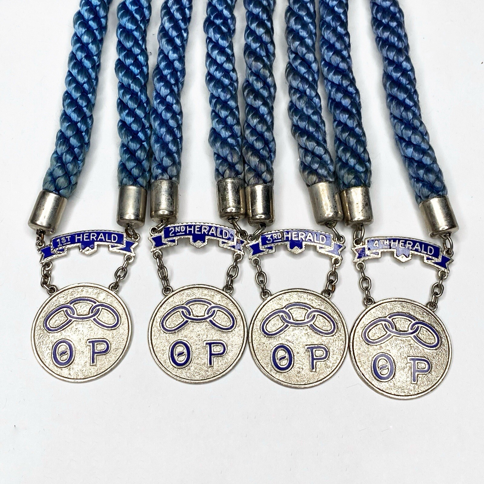 Vintage Odd Fellows 1st 2nd 3rd 4th Herald Pendant Medal Badge w/Navy Rope IOOF