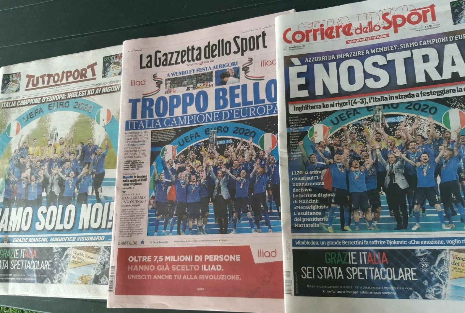 GAZZETTA DELLO SPORT + COURIERE + TUTTOSPORT 12-07-2021 ITALY WINNER EURO 2020