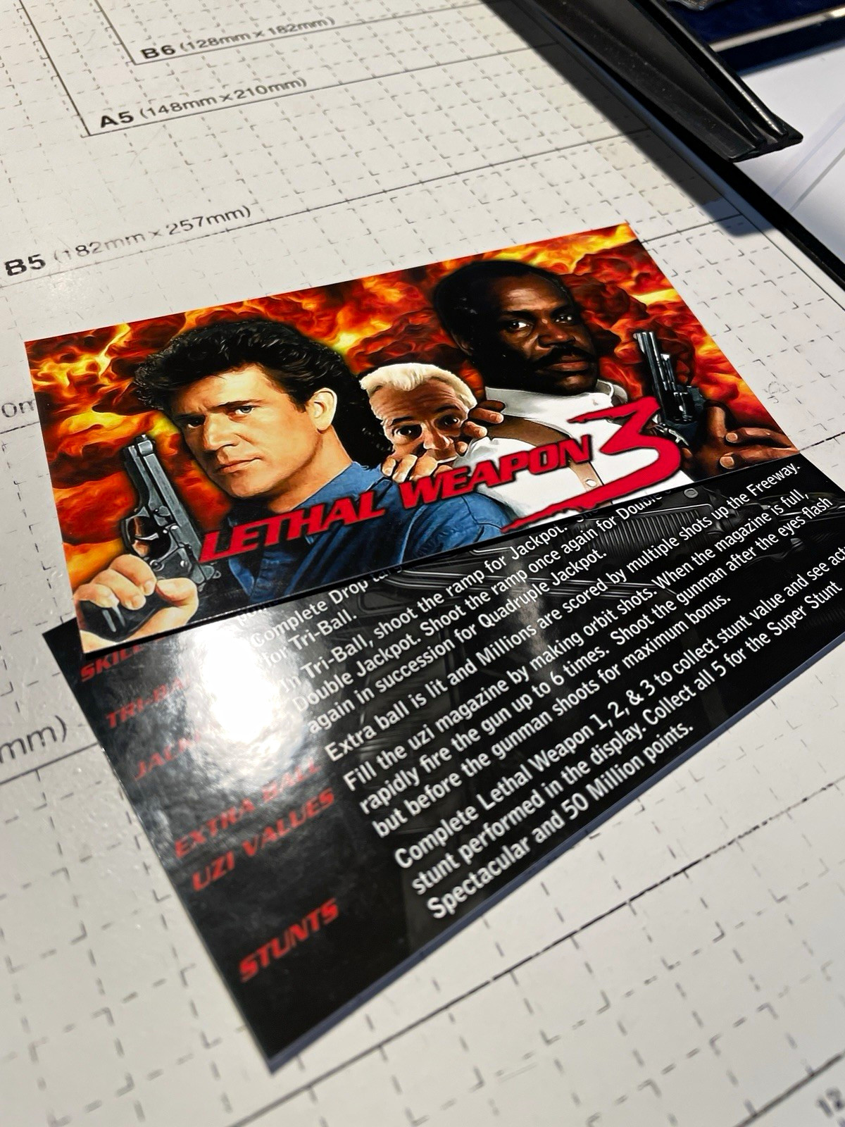 Data East Lethal Weapon 3 Pinball Instruction Card Insert Decal Set